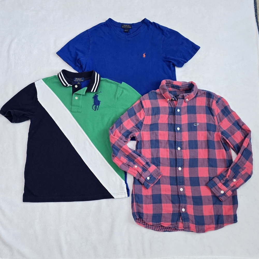 Ralph Lauren & Vineyard Vines Shirts Size Medium 10-12 Polo Tee & Button Down